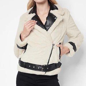 EUC Express White Fur jacket with leather detail XL